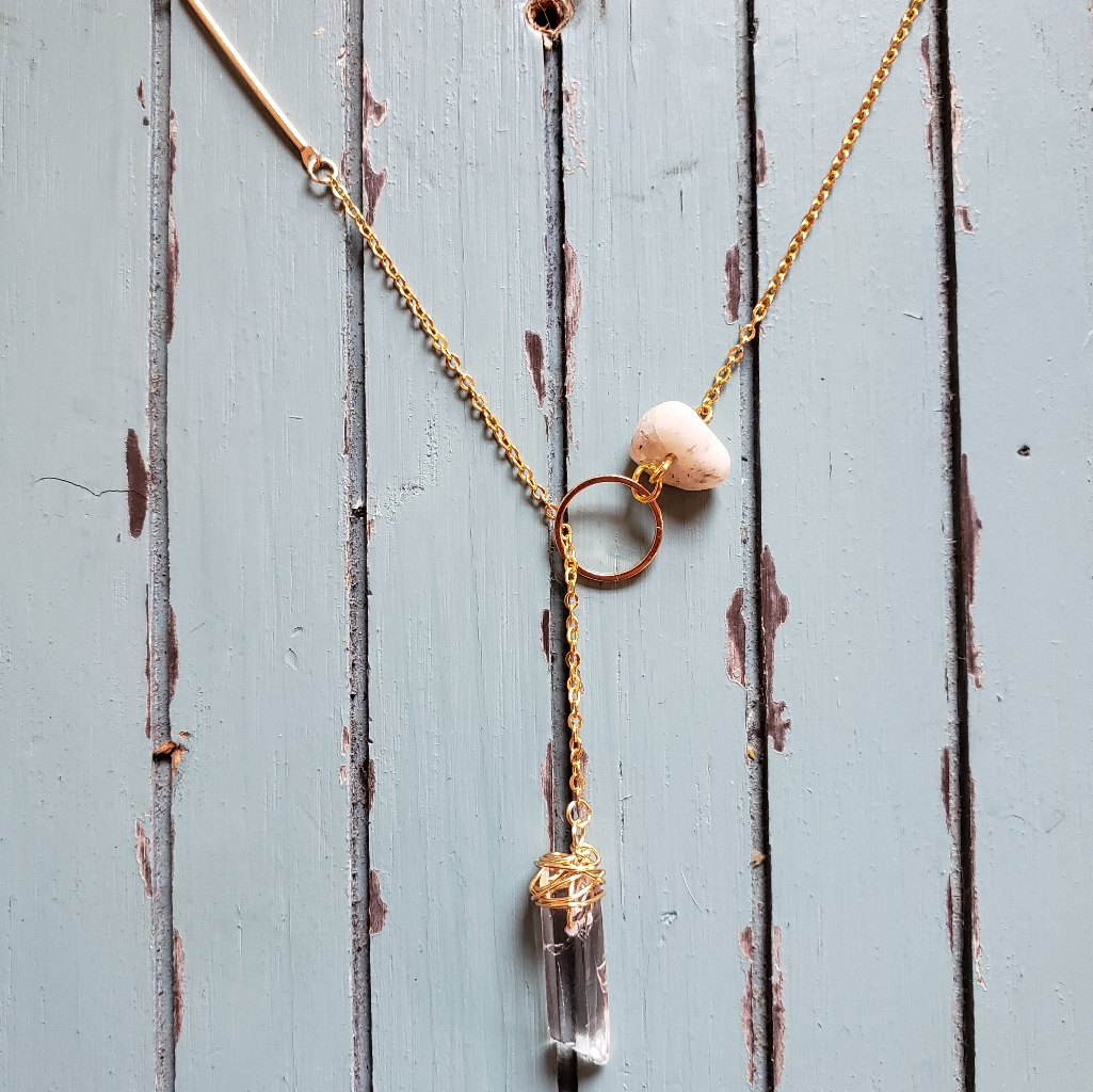 Handmade Dainty Clear Crystal Amazonite Lariat Healing Necklace